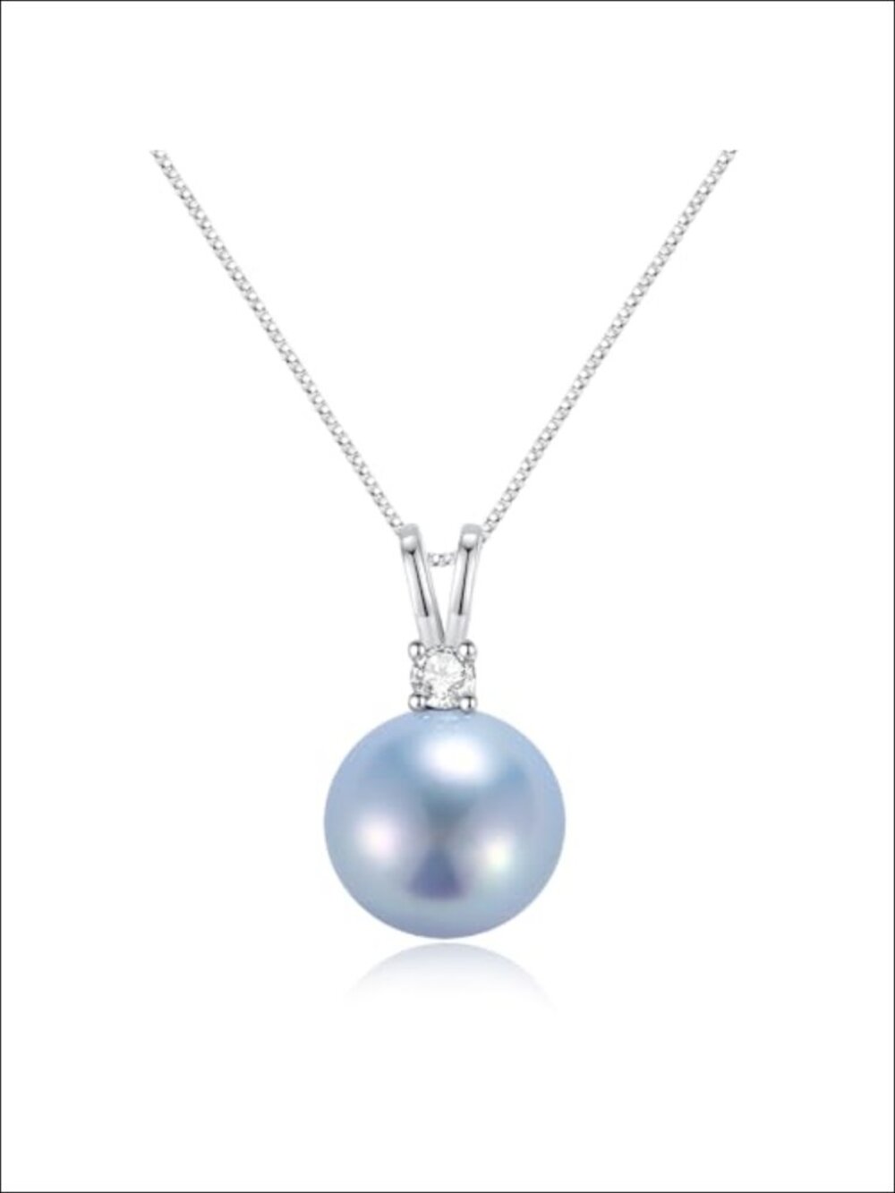 925 Sterling Silver Akoya Blue Pearl Pendant Necklace 18k White Gold Plated